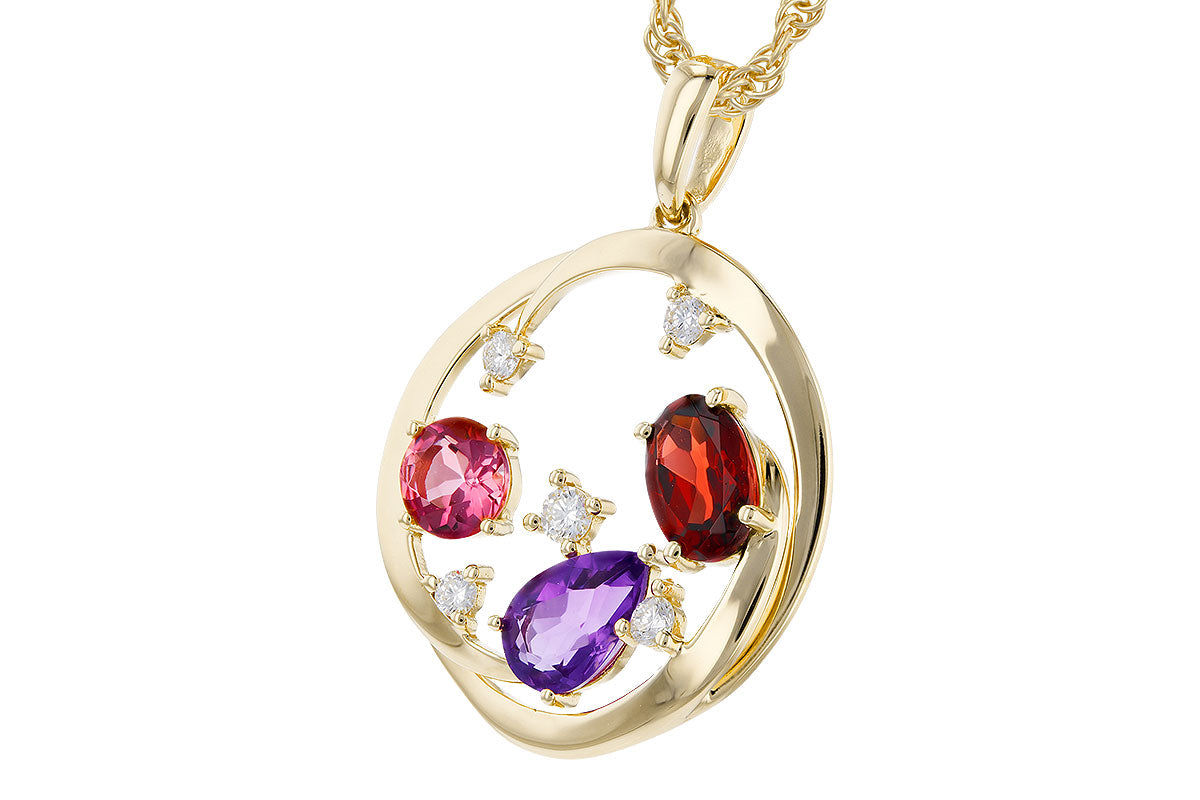Allison Kaufman Multi-Gemstone & Diamond Necklace in 14K Yellow Gold, 1.22 ctw, alternate view