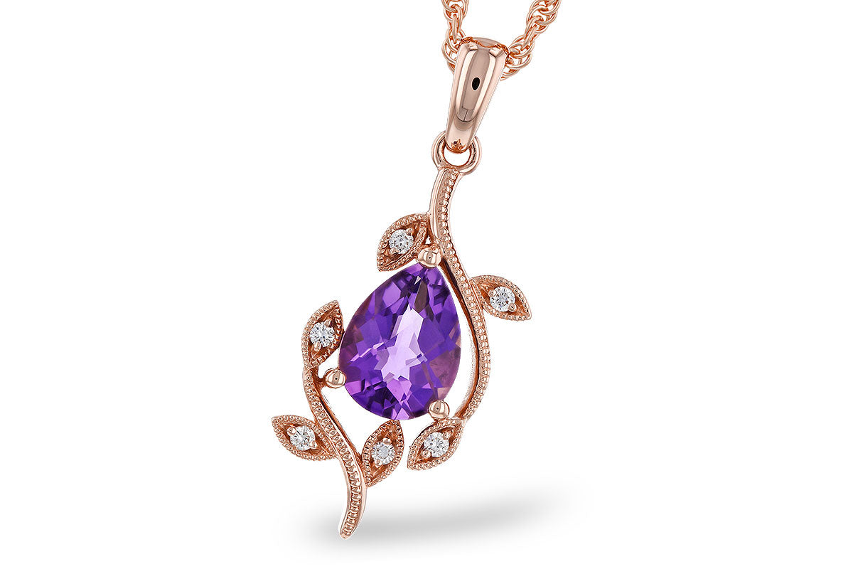 Allison Kaufman Amethyst & Diamond Necklace in 14K Rose Gold, 0.93 ctw