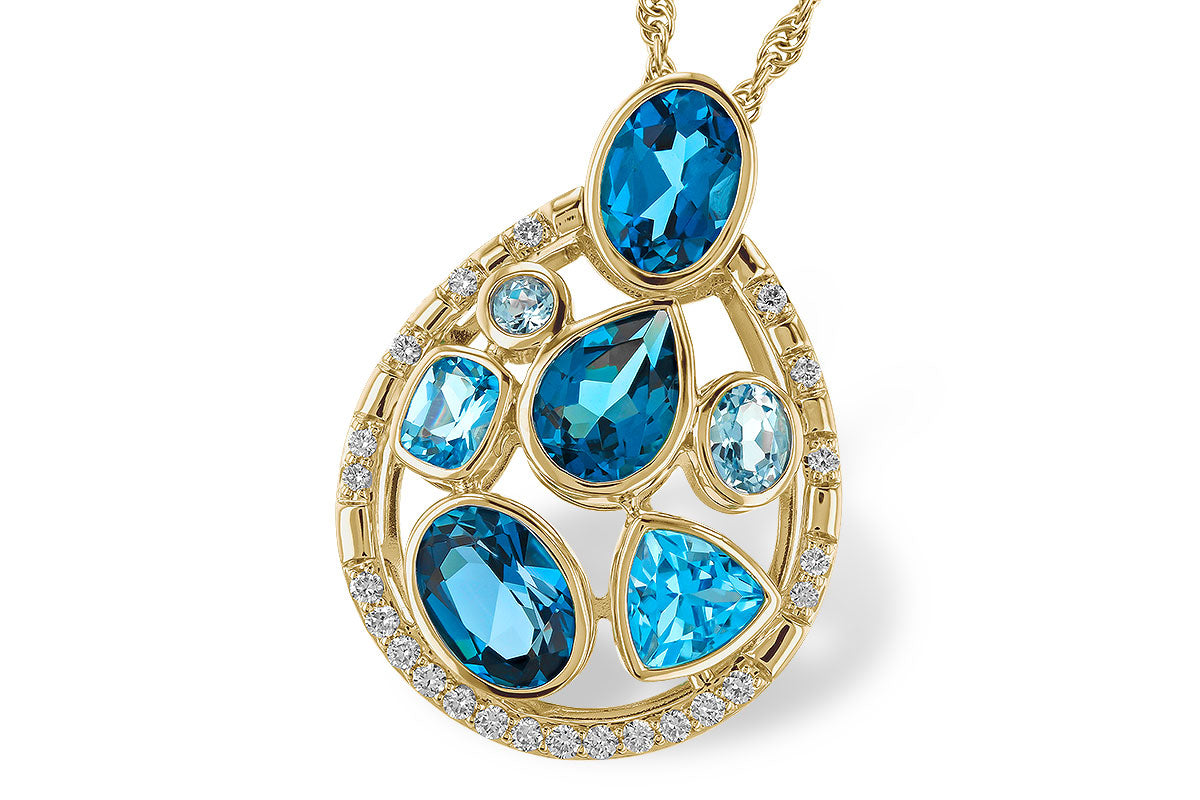 Allison Kaufman Blue Topaz & Diamond Necklace in 14K Yellow Gold, 3.38 ctw