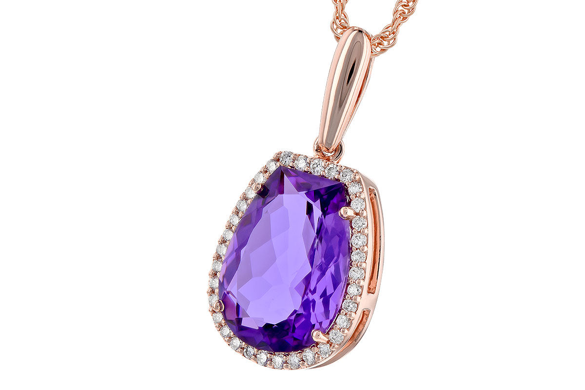 Allison Kaufman Amethyst & Diamond Necklace in 14K Rose Gold, 3.15 ctw, alternate view