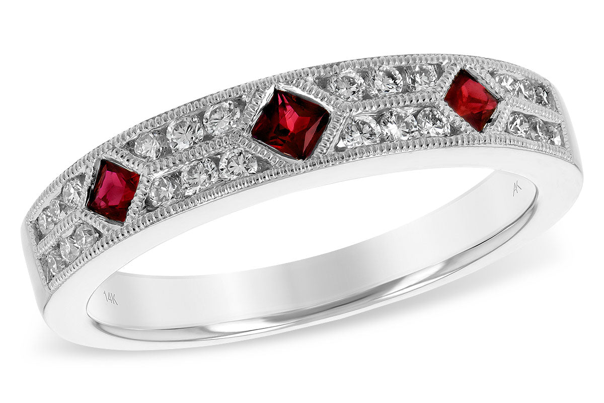 Allison Kaufman Ruby & Diamond Wedding Band in 14K White Gold, 0.48 ctw