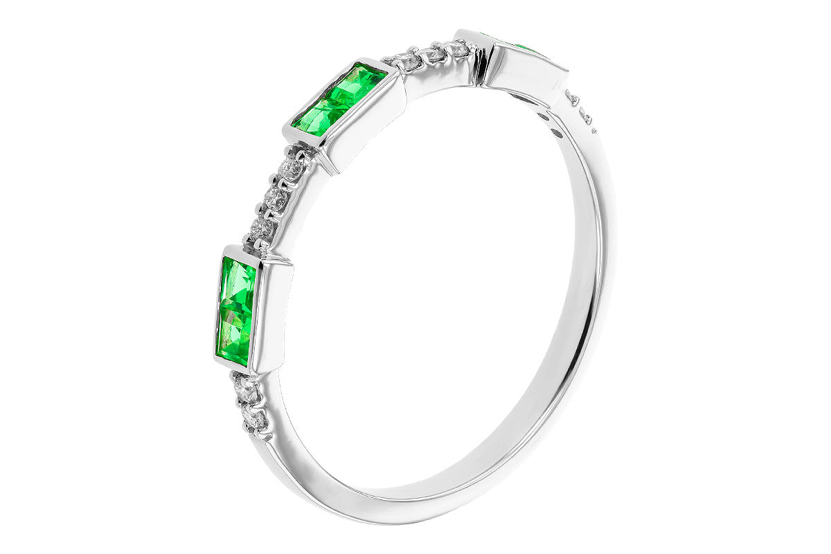 Allison Kaufman Emerald & Diamond Wedding Band in 14K White Gold, 0.30 ctw, alternate view