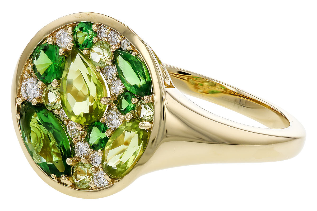 Allison Kaufman Peridot, Tsavorite & Diamond Ring in 14K Yellow Gold, 1.50 ctw, alternate view
