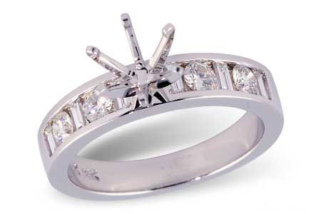 Allison Kaufman Baguette Diamond Engagement Ring Semi-Mount in 14K White Gold, 0.63 ctw