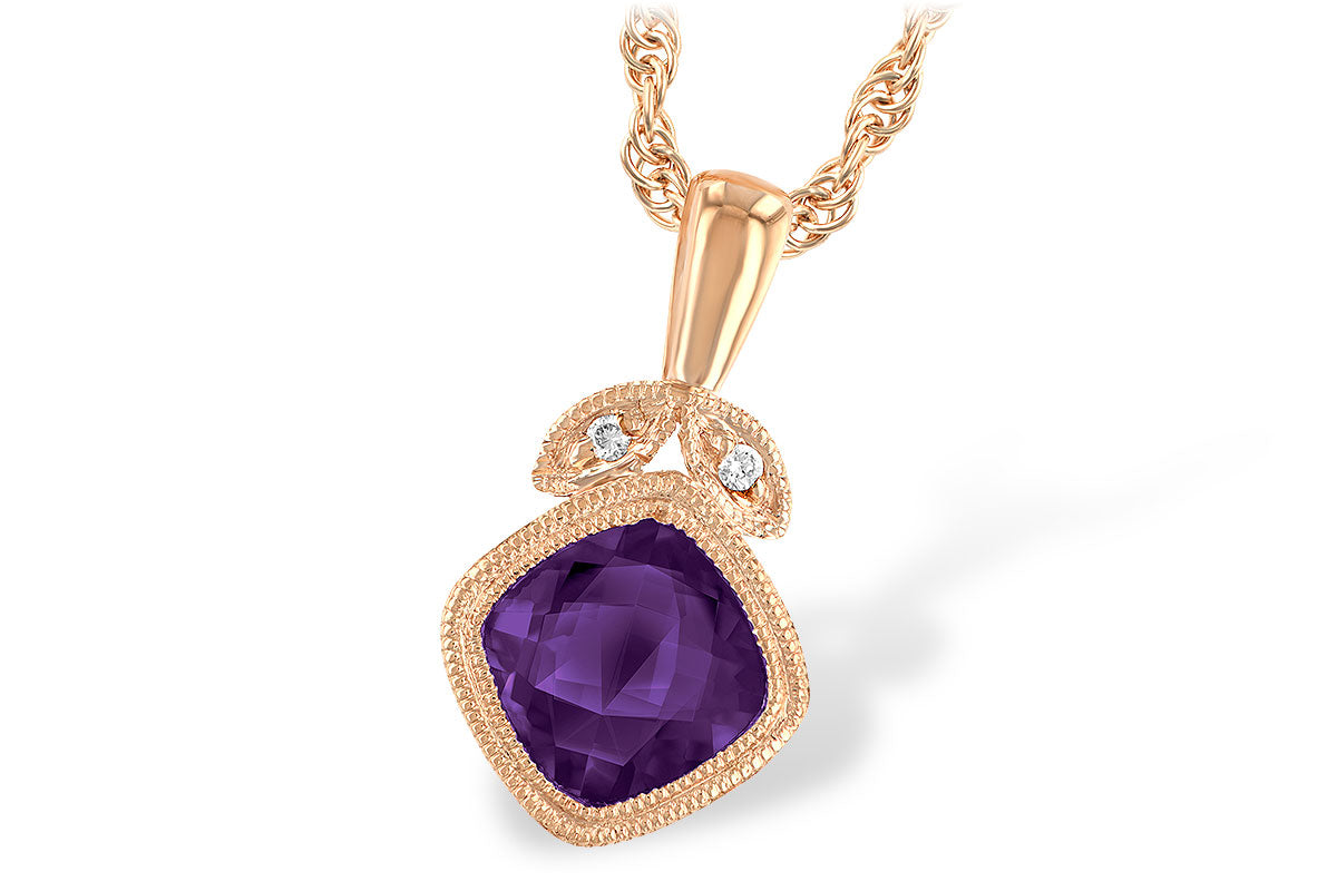 Allison Kaufman Amethyst & Diamond Necklace in 14K Rose Gold, 0.81 ctw
