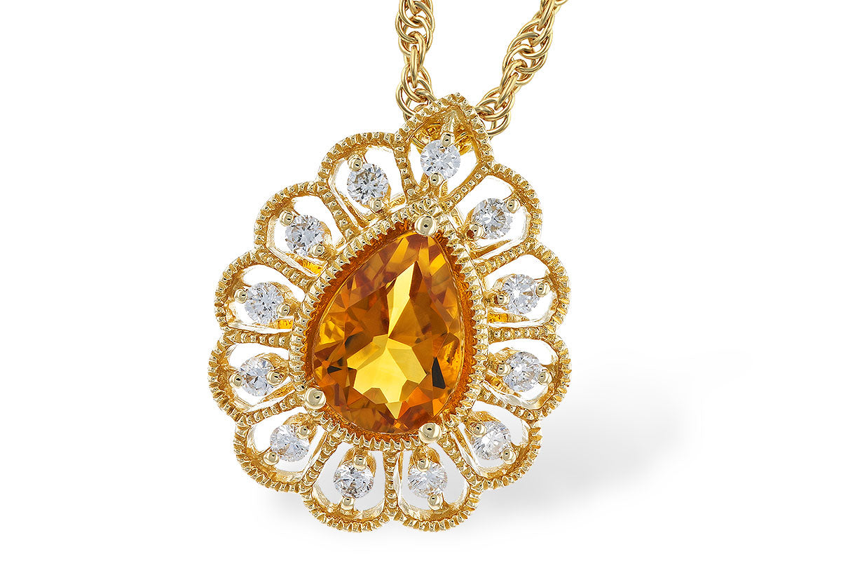 Allison Kaufman Citrine & Diamond Necklace in 14K Yellow Gold, 0.75 ctw