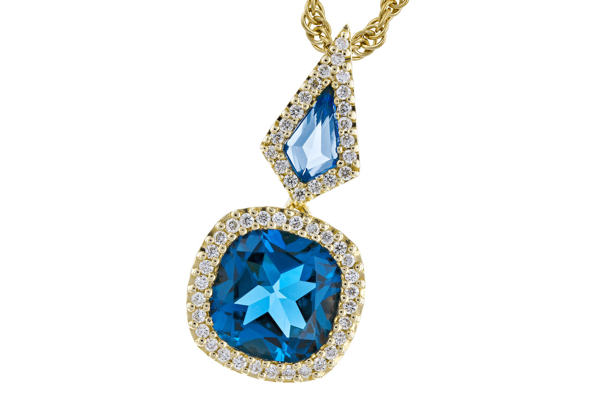 Allison Kaufman London Blue Topaz & Diamond Necklace in 14K Yellow Gold, 2.40 ctw (N8397)