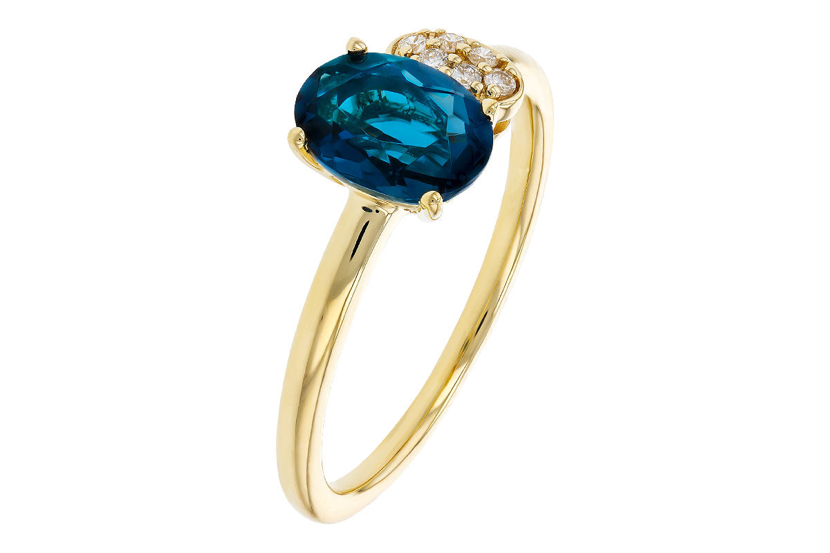 Allison Kaufman London Blue Topaz & Diamond Ring in 14K Yellow Gold, 1.30 ctw, alternate view