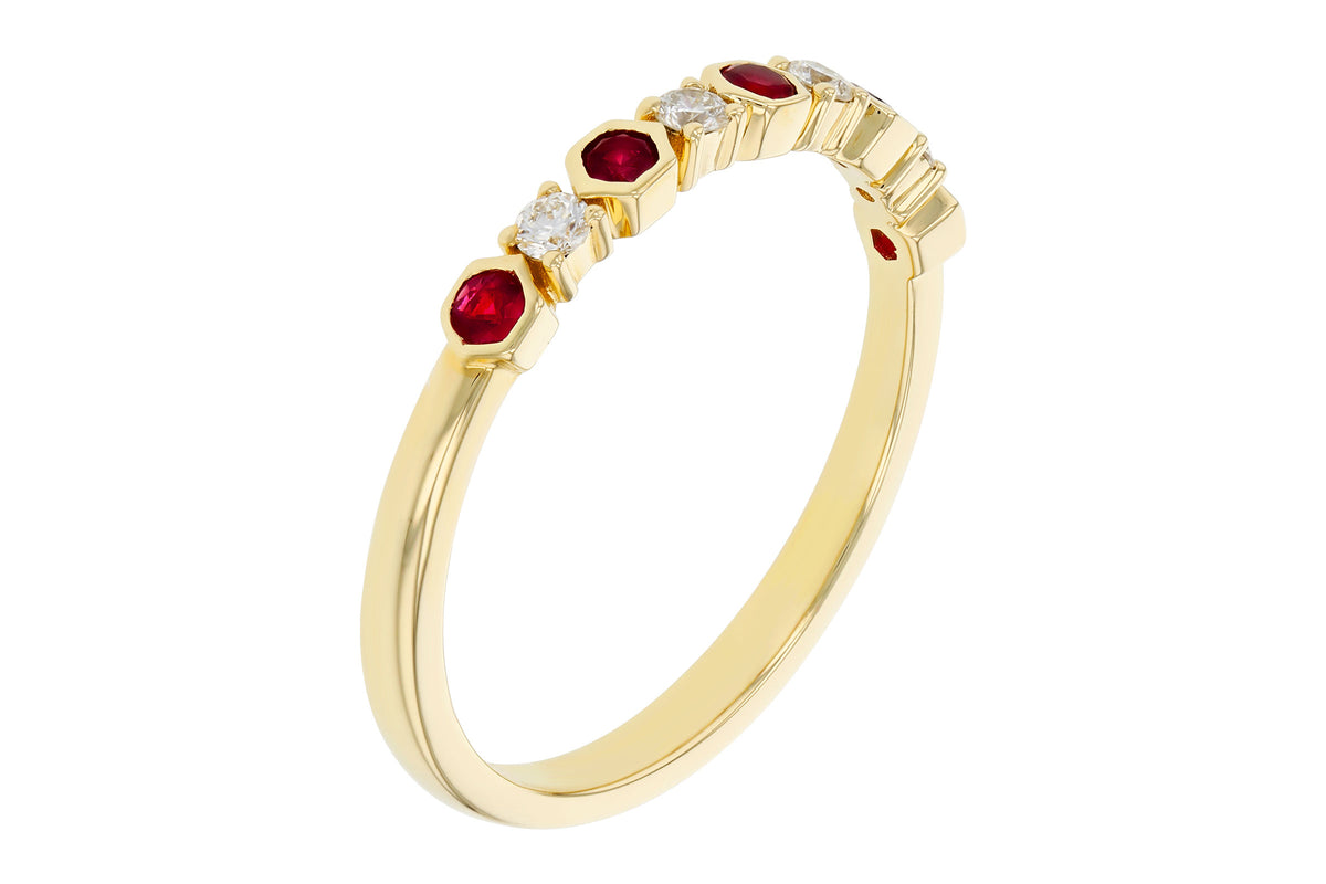 Allison Kaufman Ruby & Diamond Wedding Band in 14K Yellow Gold, 0.24 ctw (W2760), alternate view
