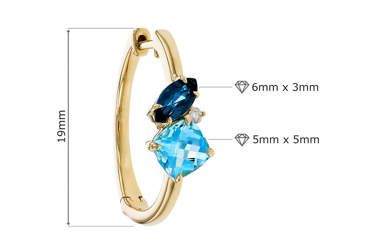 Allison Kaufman Blue Topaz & Diamond Earrings in 14K Yellow Gold, 1.86 ctw, alternate view