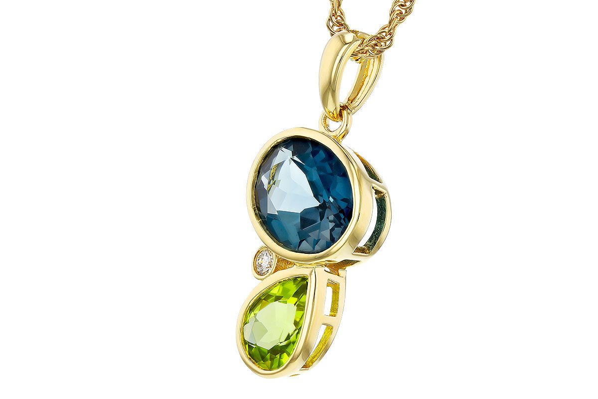 Allison Kaufman London Blue Topaz, Peridot & Diamond Necklace in 14K Yellow Gold, 2.45 ctw, alternate view