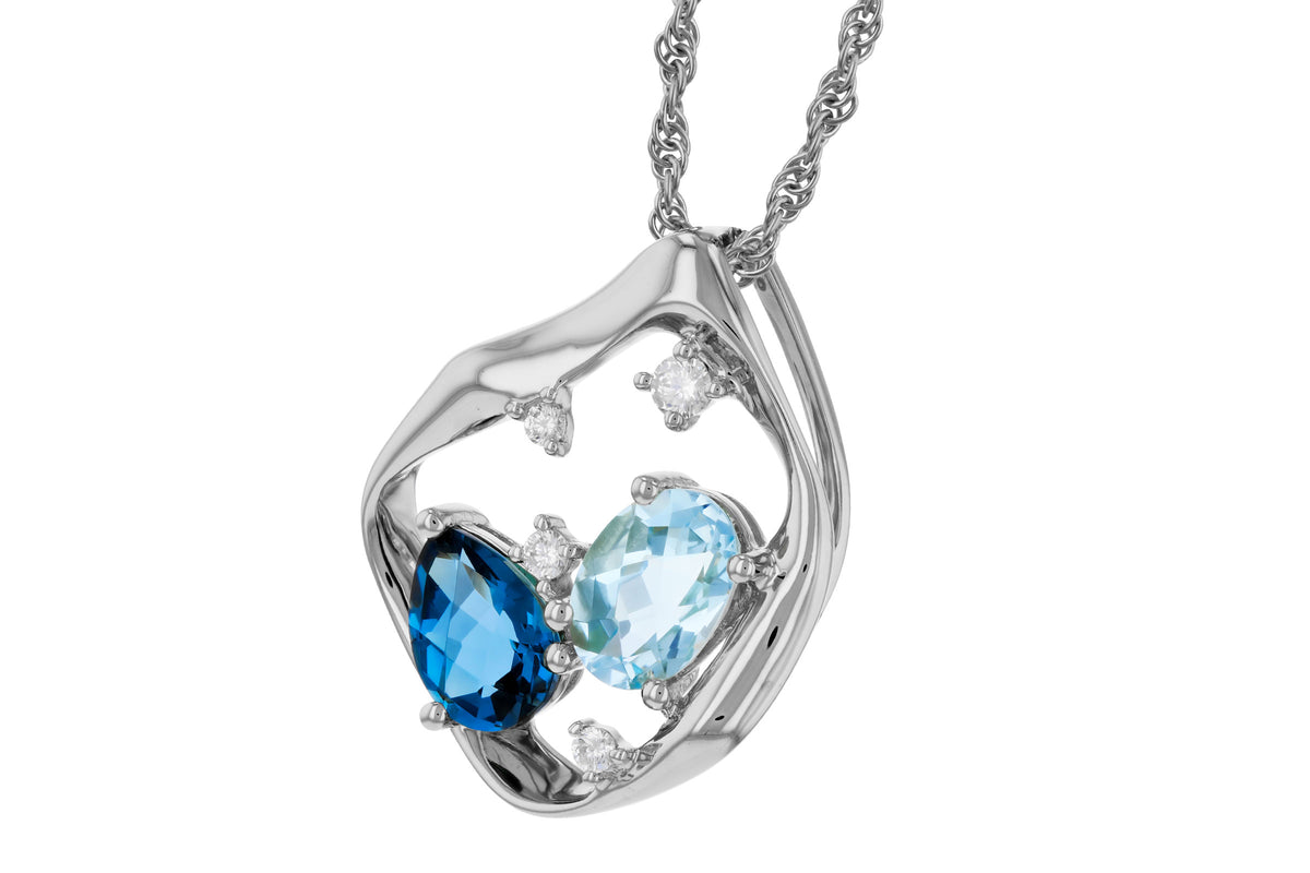 Allison Kaufman Blue Topaz & Diamond Necklace in 14K White Gold, 1.67 ctw, alternate view
