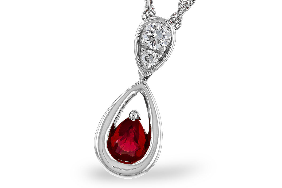 Allison Kaufman Ruby & Diamond Necklace in 14K White Gold, 0.26 ctw (N8617)