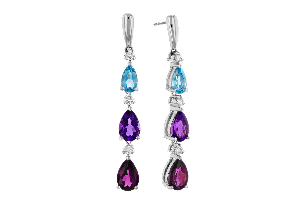 Allison Kaufman Multi-Gemstone & Diamond Earrings in 14K White Gold, 2.30 ctw