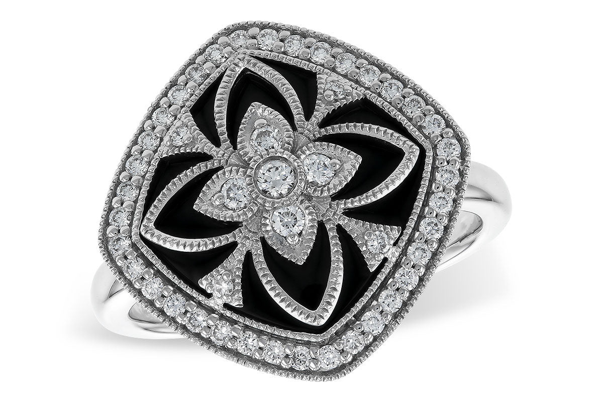 Allison Kaufman Onyx & Diamond Ring in 14K White Gold, 0.30 ctw (D5978)
