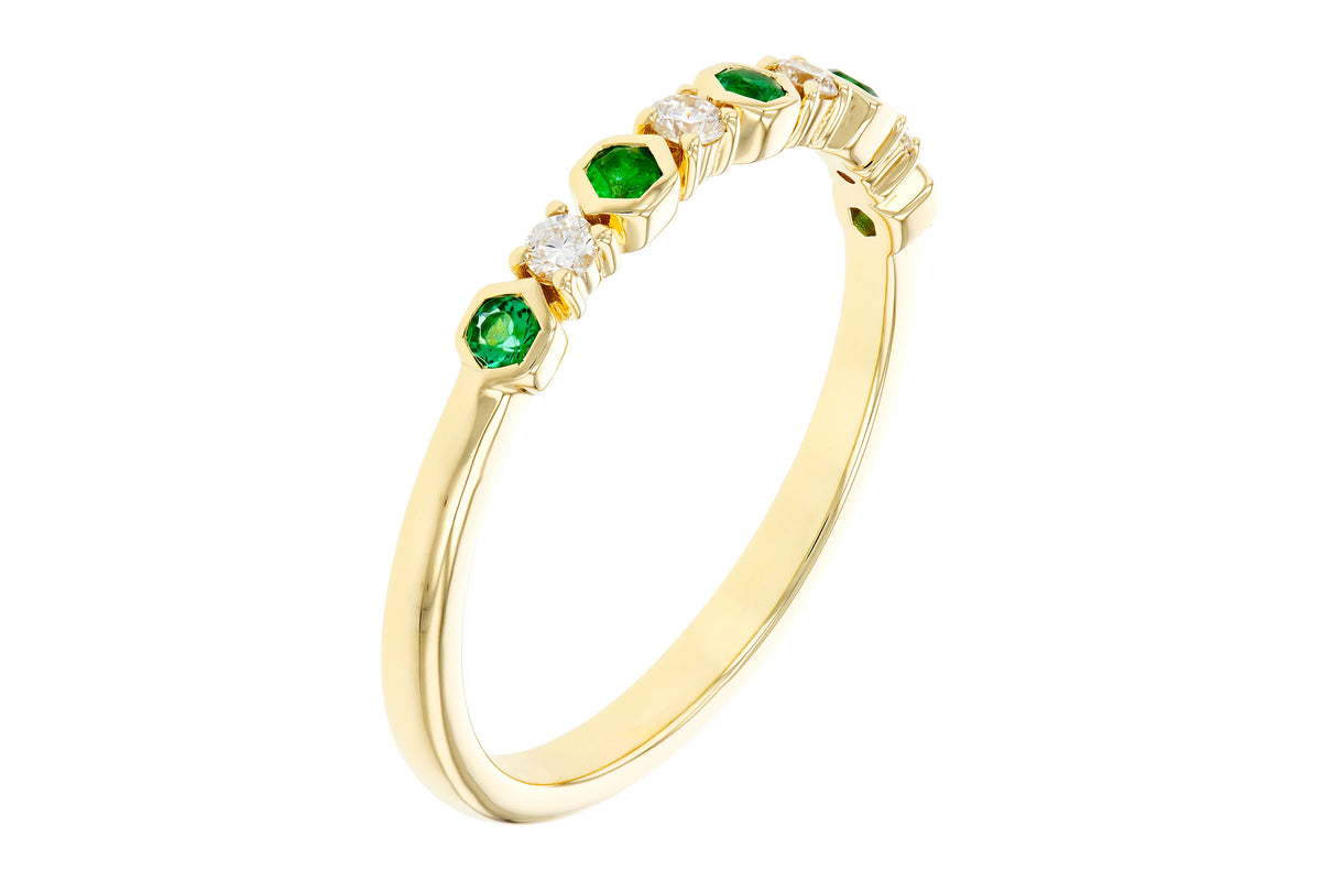 Allison Kaufman Emerald & Diamond Wedding Band in 14K Yellow Gold, 0.20 ctw (W2762), alternate view