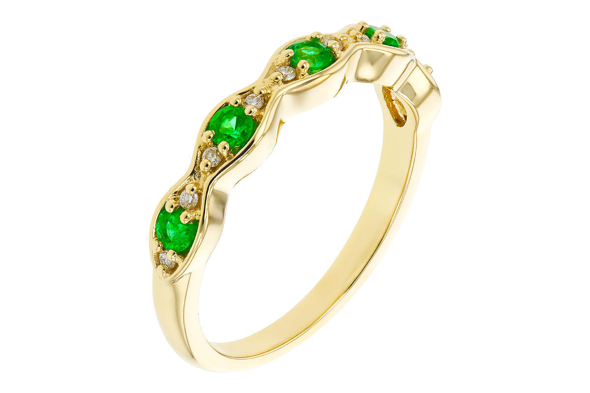 Allison Kaufman Emerald & Diamond Wedding Band in 14K Yellow Gold, 0.27 ctw, alternate view