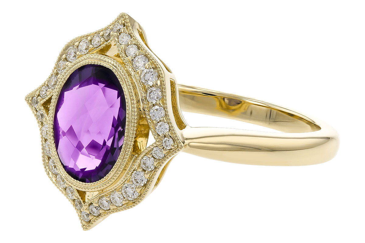 Allison Kaufman Amethyst & Diamond Ring in 14K Yellow Gold, 1.70 ctw, alternate view