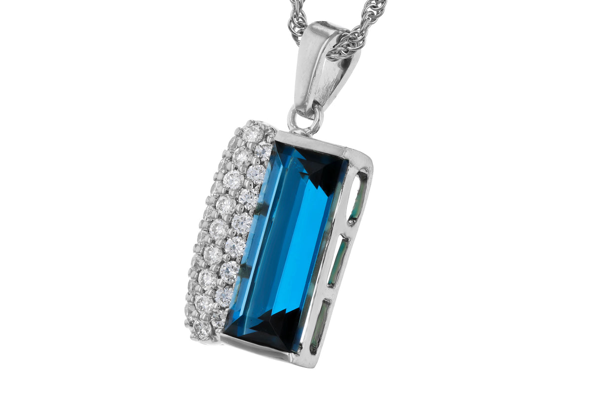Allison Kaufman London Blue Topaz & Diamond Necklace in 14K White Gold, 2.92 ctw, alternate view