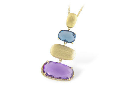 Allison Kaufman Amethyst, Blue Topaz & Diamond Necklace in 14K Yellow Gold, 11.07 ctw