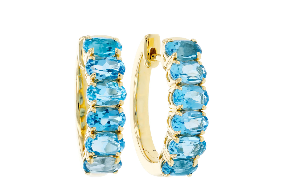 Allison Kaufman Blue Topaz Earrings in 14K Yellow Gold, 2.94 ctw