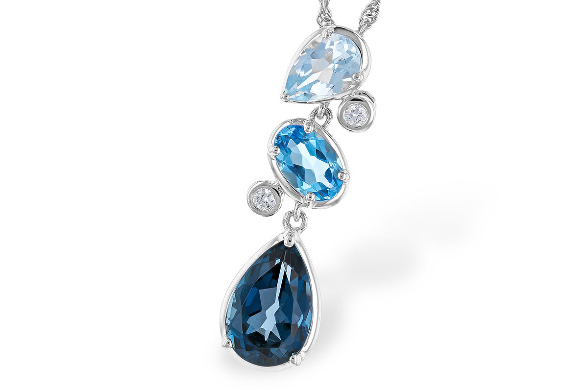 Allison Kaufman Blue Topaz & Diamond Necklace in 14K White Gold, 2.02 ctw