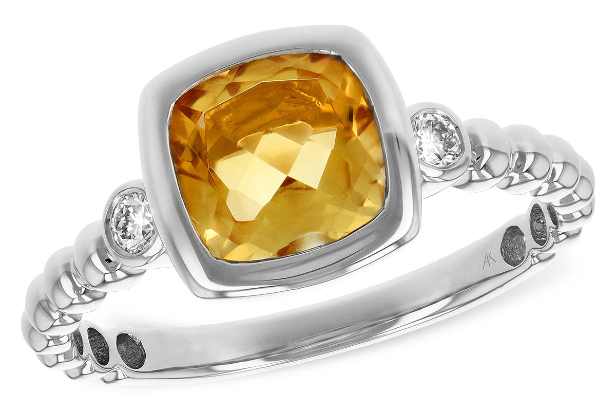 Allison Kaufman Citrine & Diamond Ring in 14K White Gold, 1.23 ctw