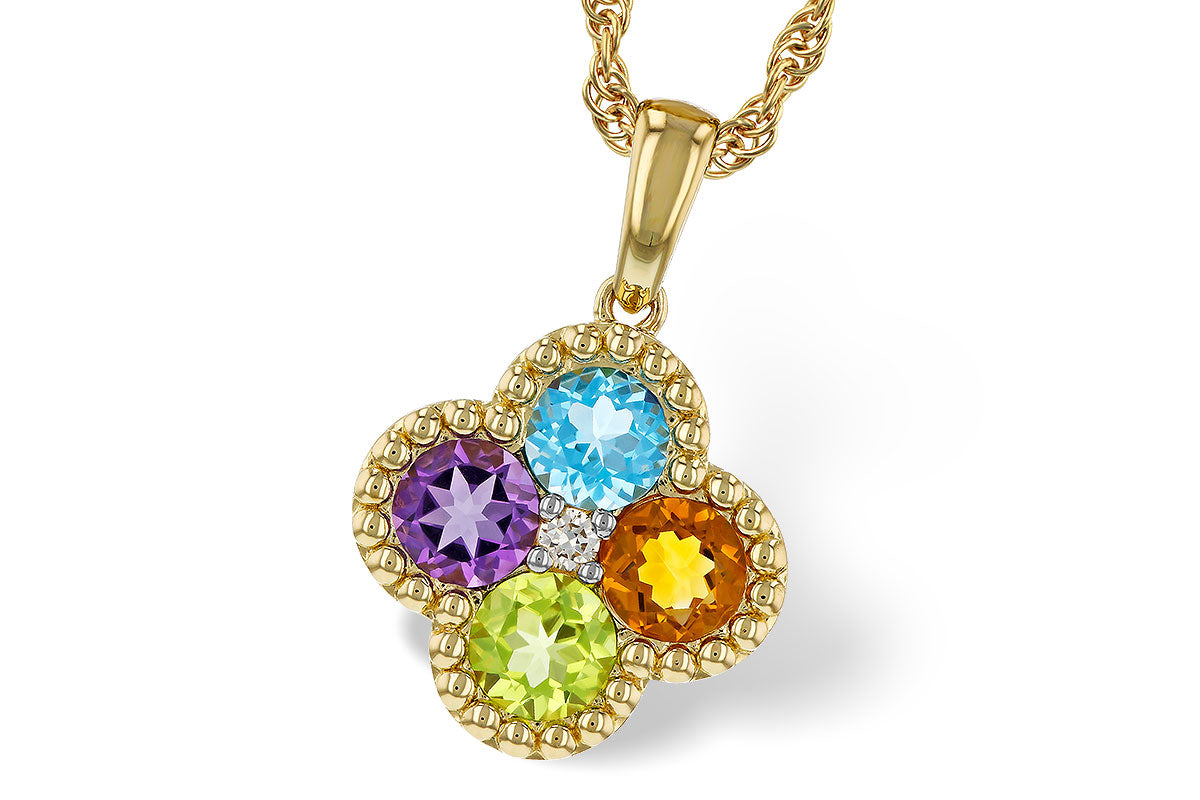 Allison Kaufman Multi-Gemstone & Diamond Necklace in 14K Yellow Gold, 1.29 ctw