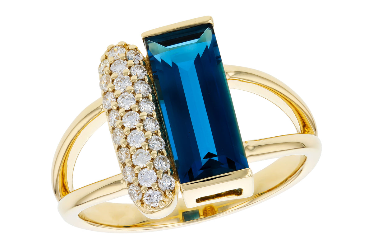 Allison Kaufman London Blue Topaz & Diamond Ring in 14K Yellow Gold, 2.92 ctw
