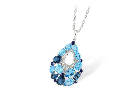 Allison Kaufman Blue Topaz, Sapphire & Diamond Necklace in 14K White Gold, 4.17 ctw