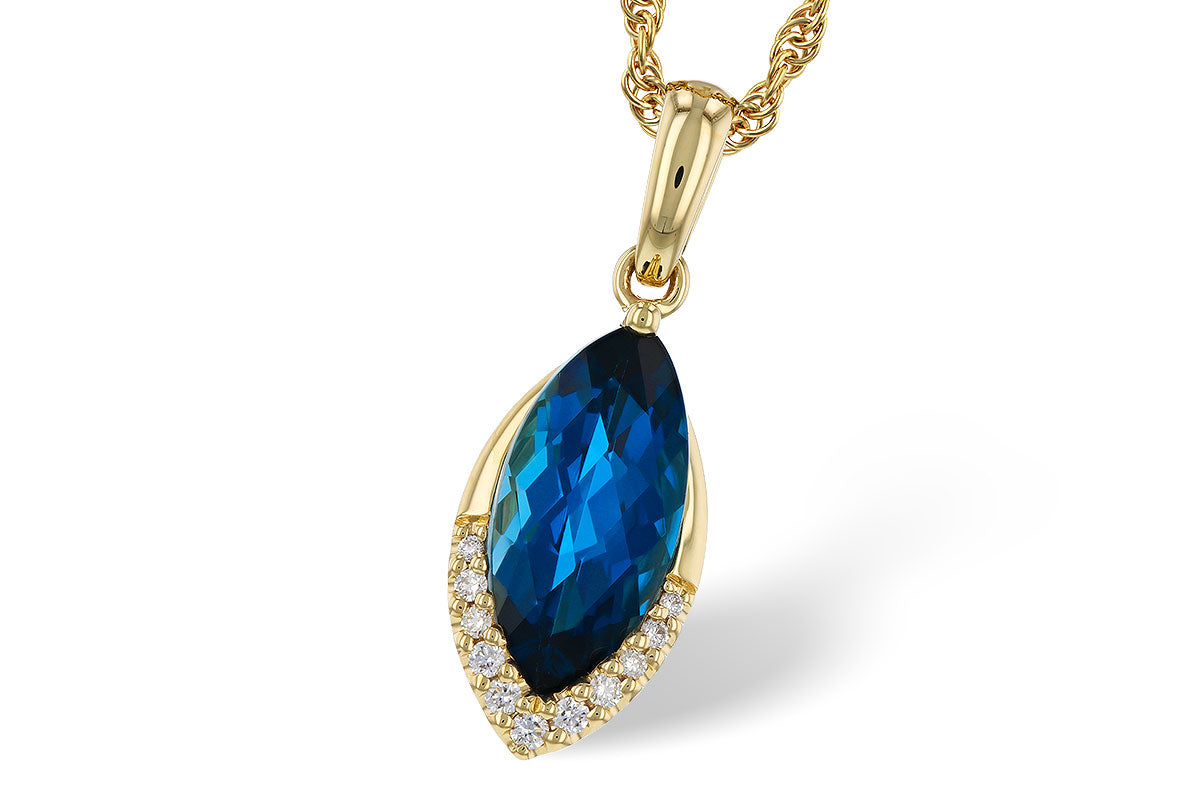 Allison Kaufman London Blue Topaz & Diamond Necklace in 14K Yellow Gold, 2.20 ctw