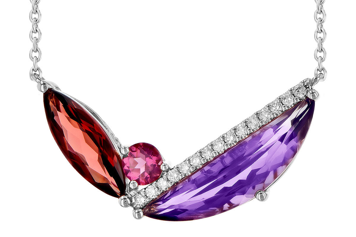 Allison Kaufman Multi-Gemstone & Diamond Necklace in 14K White Gold, 3.35 ctw, alternate view
