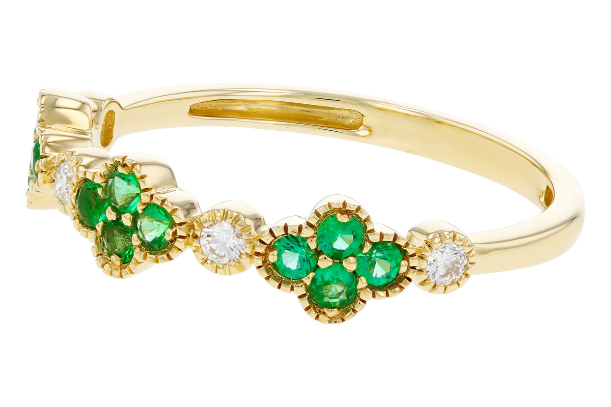Allison Kaufman Emerald & Diamond Wedding Band in 14K Yellow Gold, 0.26 ctw, alternate view