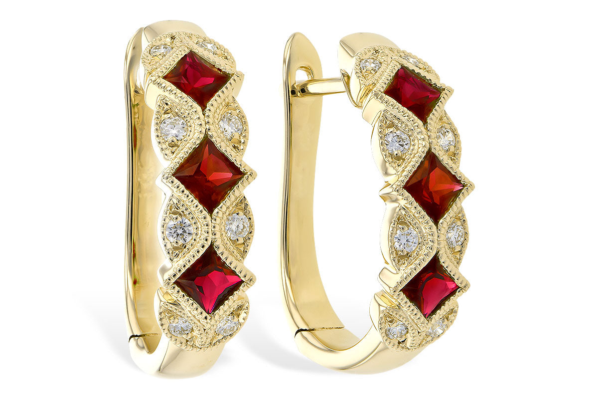 Allison Kaufman Ruby & Diamond Earrings in 14K Yellow Gold, 0.87 ctw