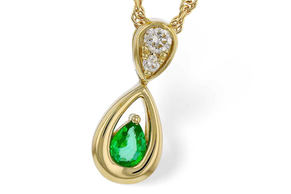 Allison Kaufman Emerald & Diamond Necklace in 14K Yellow Gold, 0.16 ctw