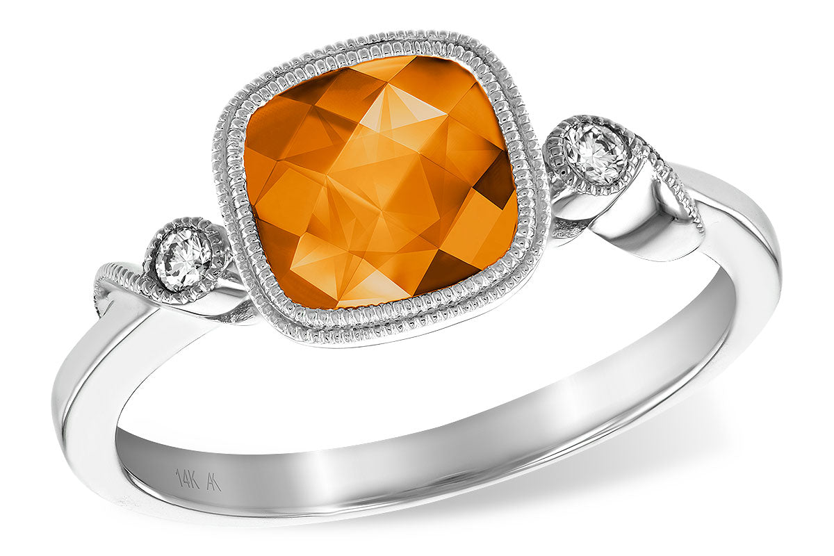 Allison Kaufman Citrine & Diamond Ring in 14K White Gold, 1.15 ctw (D5159)