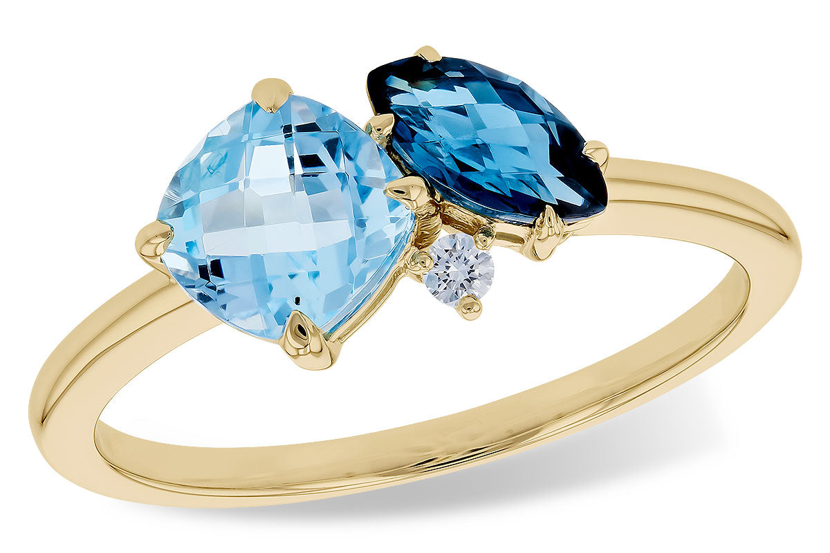 Allison Kaufman Blue Topaz & Diamond Ring in 14K Yellow Gold, 1.52 ctw (D5903)