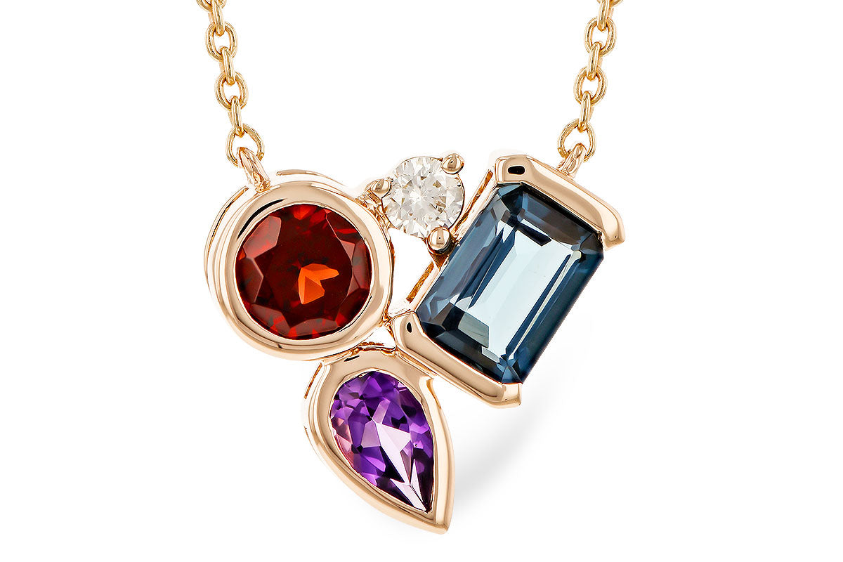 Allison Kaufman Multi-Gemstone & Diamond Necklace in 14K Rose Gold, 1.24 ctw