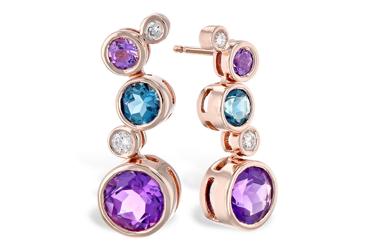 Allison Kaufman Amethyst, Blue Topaz & Diamond Earrings in 14K Rose Gold, 2.30 ctw