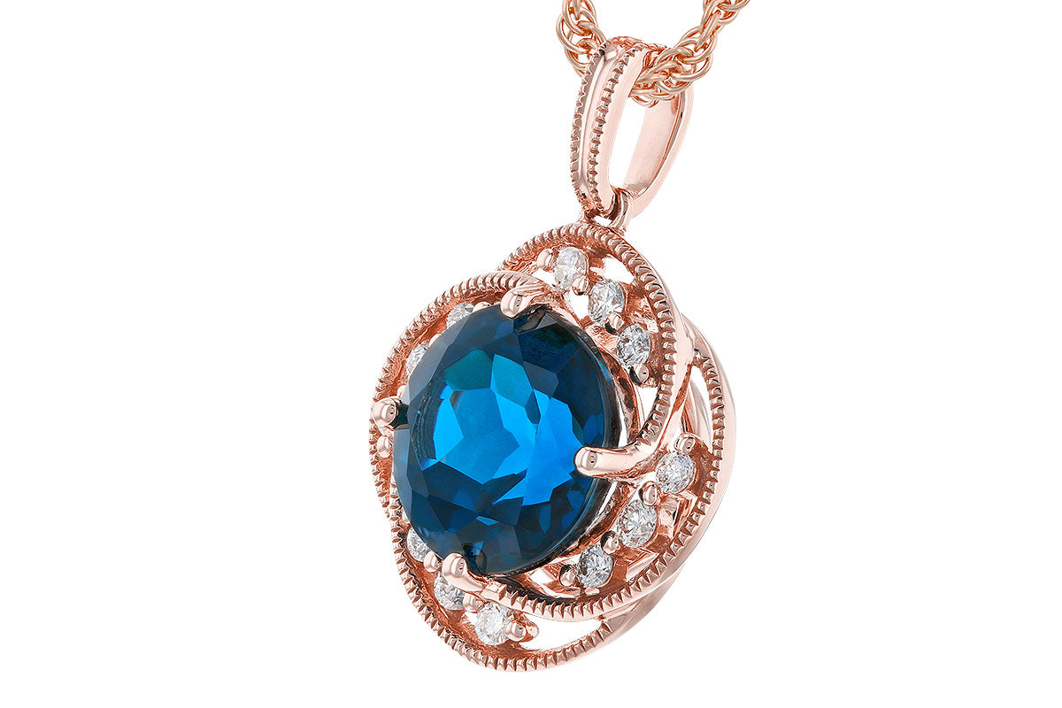 Allison Kaufman London Blue Topaz & Diamond Necklace in 14K Rose Gold, 3.05 ctw, alternate view