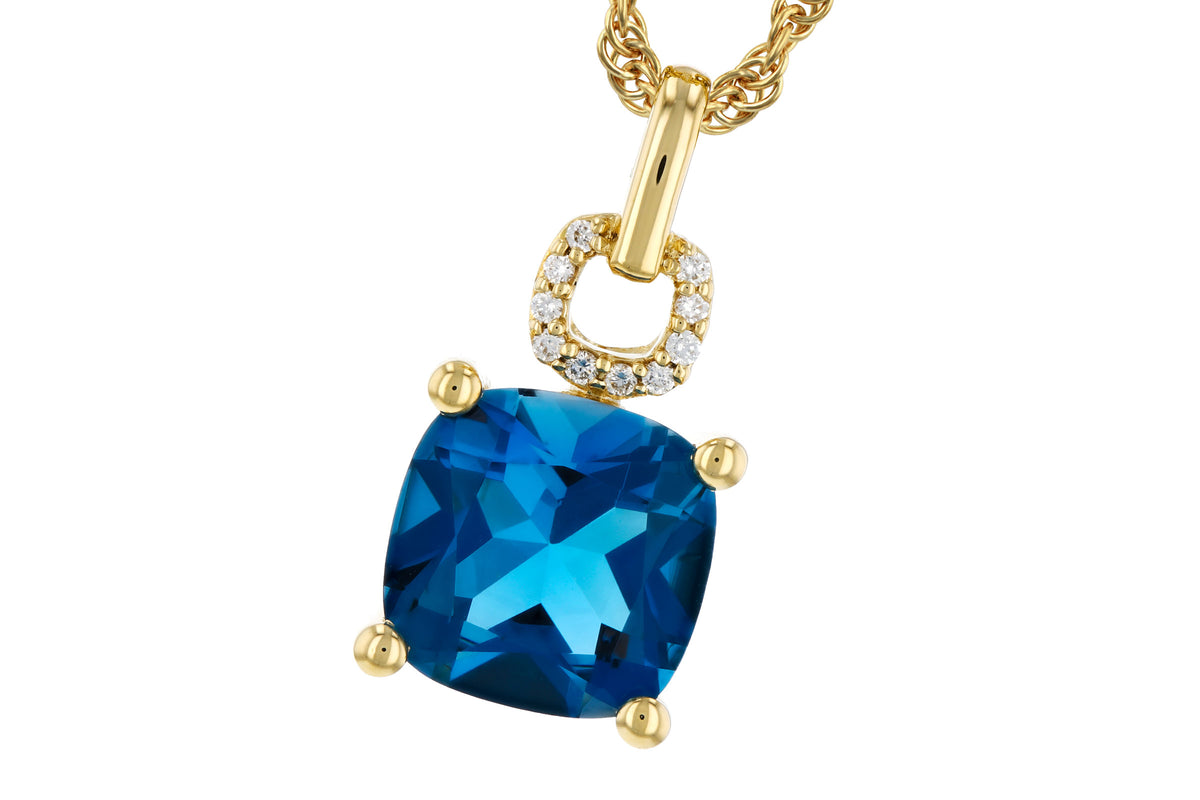 Allison Kaufman London Blue Topaz & Diamond Necklace in 14K Yellow Gold, 2.18 ctw