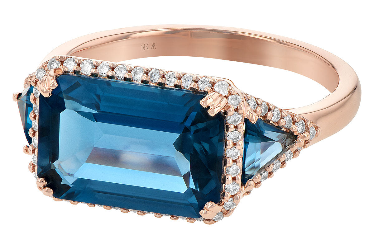 Allison Kaufman London Blue Topaz & Diamond Ring in 14K Rose Gold, 4.82 ctw, alternate view