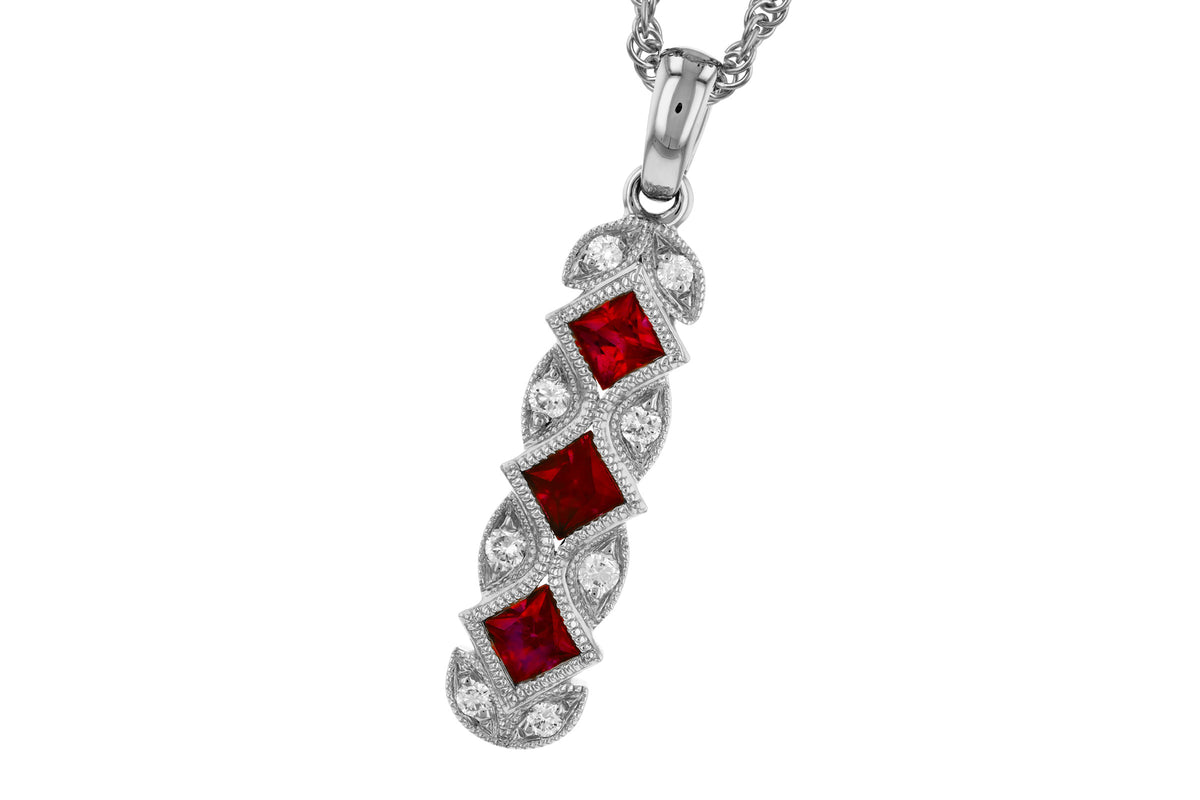 Allison Kaufman Ruby & Diamond Necklace in 14K White Gold, 0.64 ctw