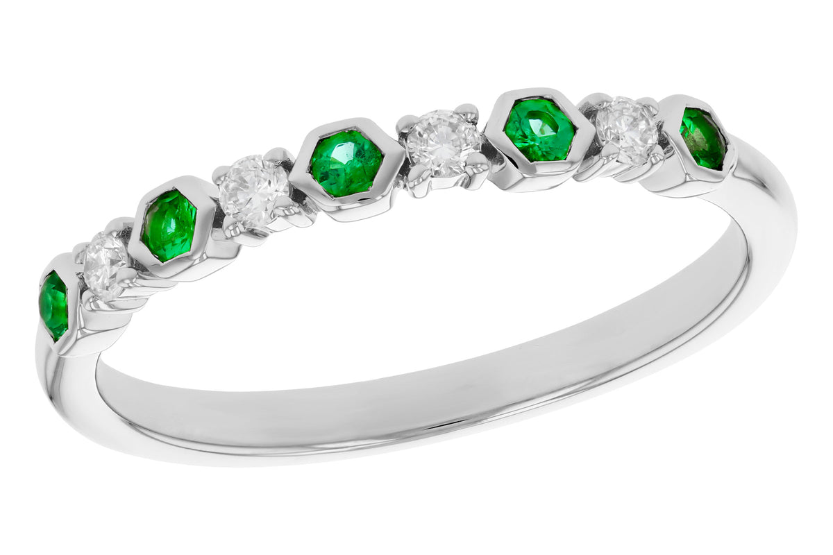 Allison Kaufman Emerald & Diamond Wedding Band in 14K White Gold, 0.20 ctw (W2762)