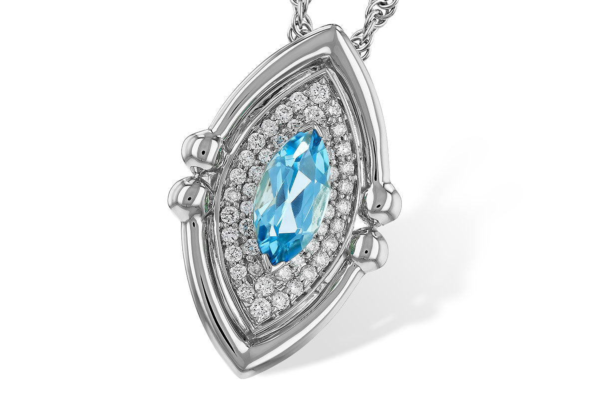 Allison Kaufman Blue Topaz & Diamond Necklace in 14K White Gold, 0.70 ctw