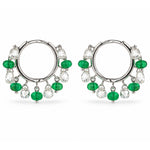 Diamond Briolette & Emerald Bead Hoop Earrings in 18K White Gold, 2.52 ctw
