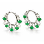 Diamond Briolette & Emerald Bead Hoop Earrings in 18K White Gold, 2.52 ctw, angled view