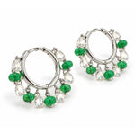 Diamond Briolette & Emerald Bead Hoop Earrings in 18K White Gold, 2.52 ctw, side view