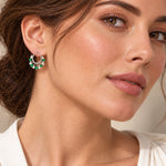 Diamond Briolette & Emerald Bead Hoop Earrings in 18K White Gold, 2.52 ctw, worn