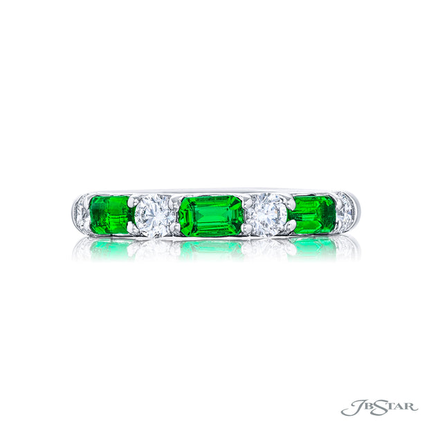 Platinum Diamond and Emerald Ring